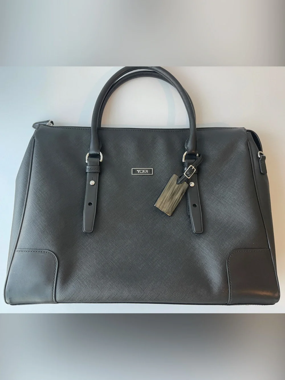 Unisex Tumi Black Textured Leather Weekender / Laptop Bag